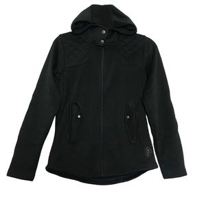 Eddie Bauer Black Hooded Full Zip Fleece Plaid Lined Quilted Jacket Womens Sz S